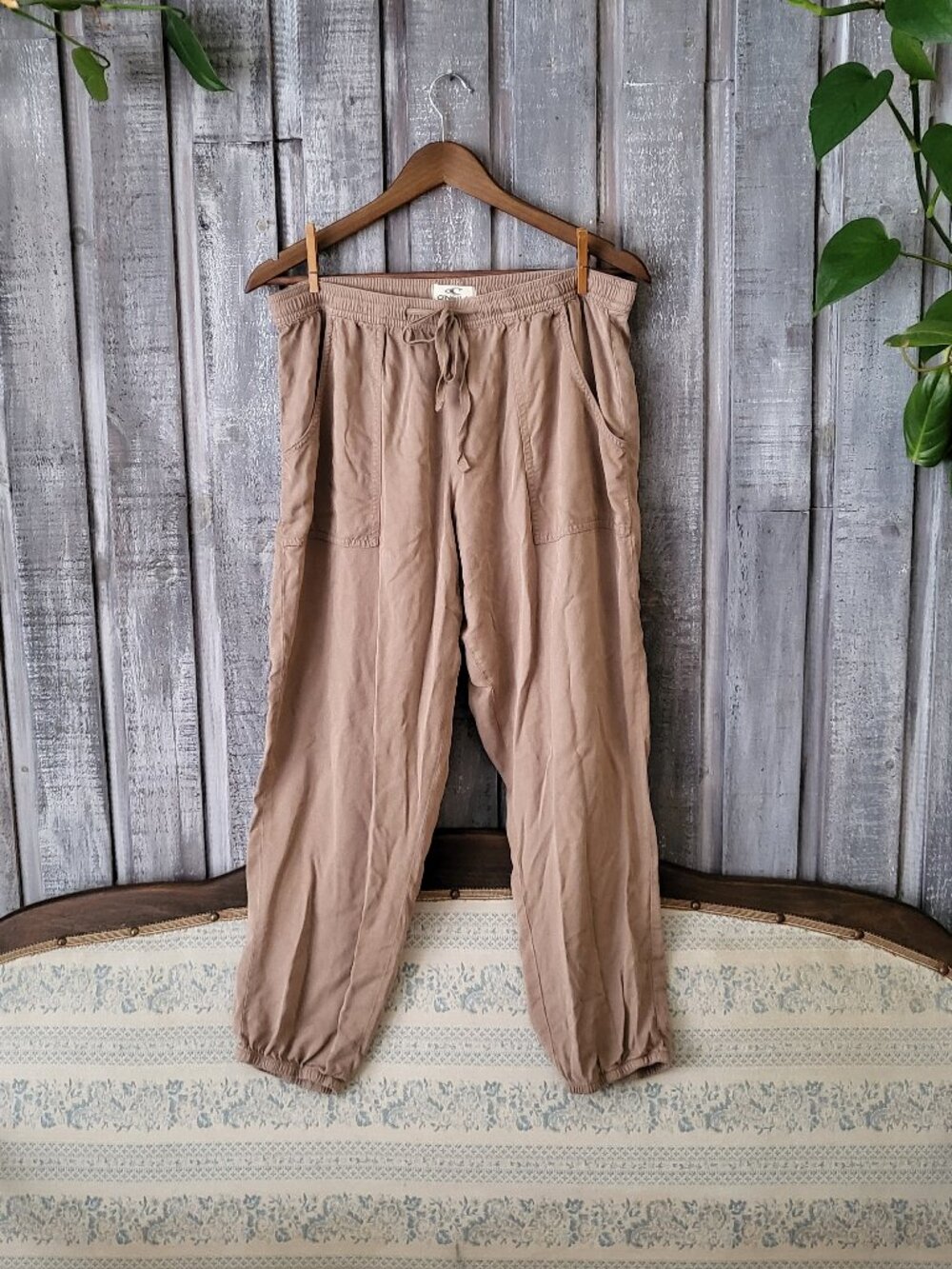 O'Neill Fern Jogger Pants Tan Viscose Drawstring Waist Boho Lounge Size XL